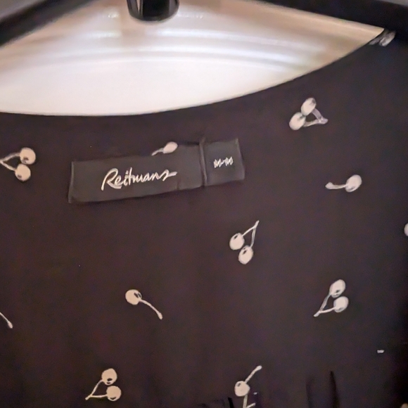 Elegant Black Dress with White Cherry Pattern - Picture 5 of 7